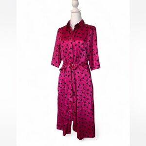 Closet London Polka Dot Satin button up dress - Pink and Black